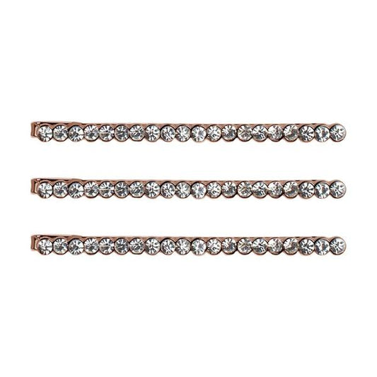 KITSCH ROSE GOLD RHINESTONE METAL BOBBY PINS-PACK OF 3