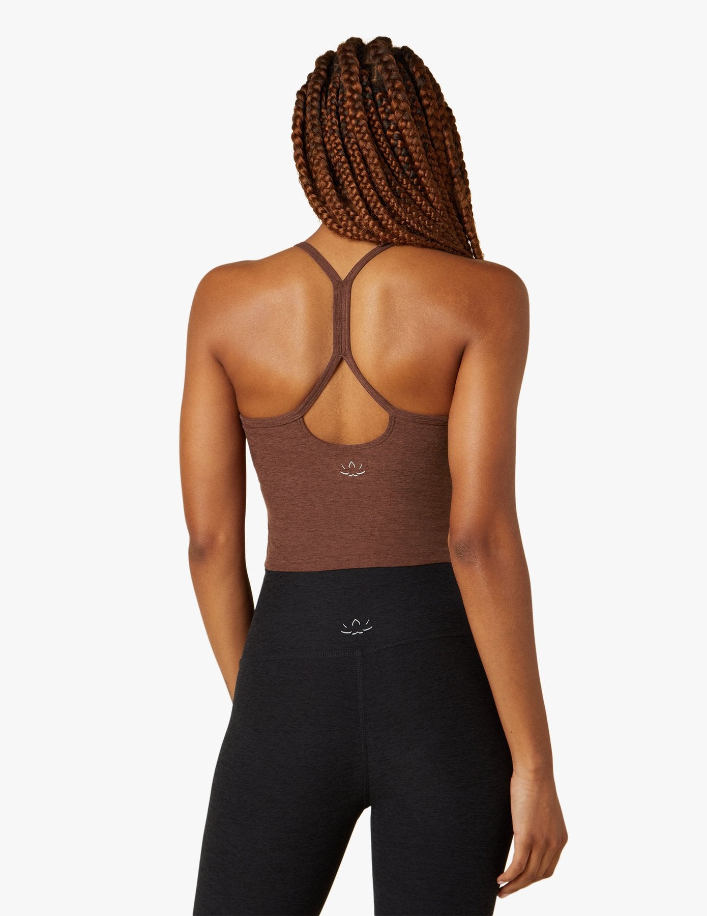 BEYOND YOGA SLIM RACERBACK CROPPED TANK MAHOGANY BROWN HEATHER