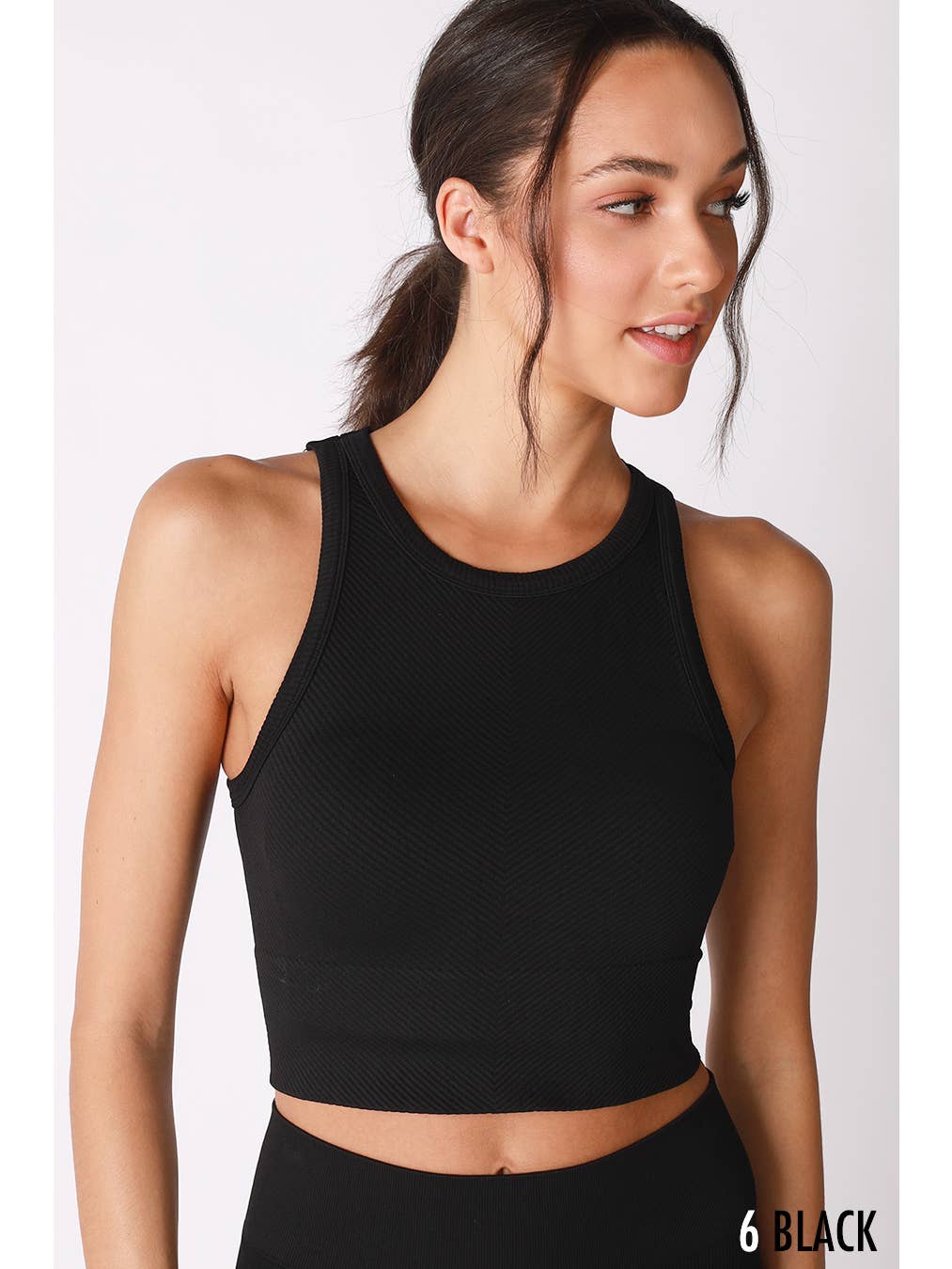 NIKIBIKI Chevron Ribbed High Neck Crop Top Black