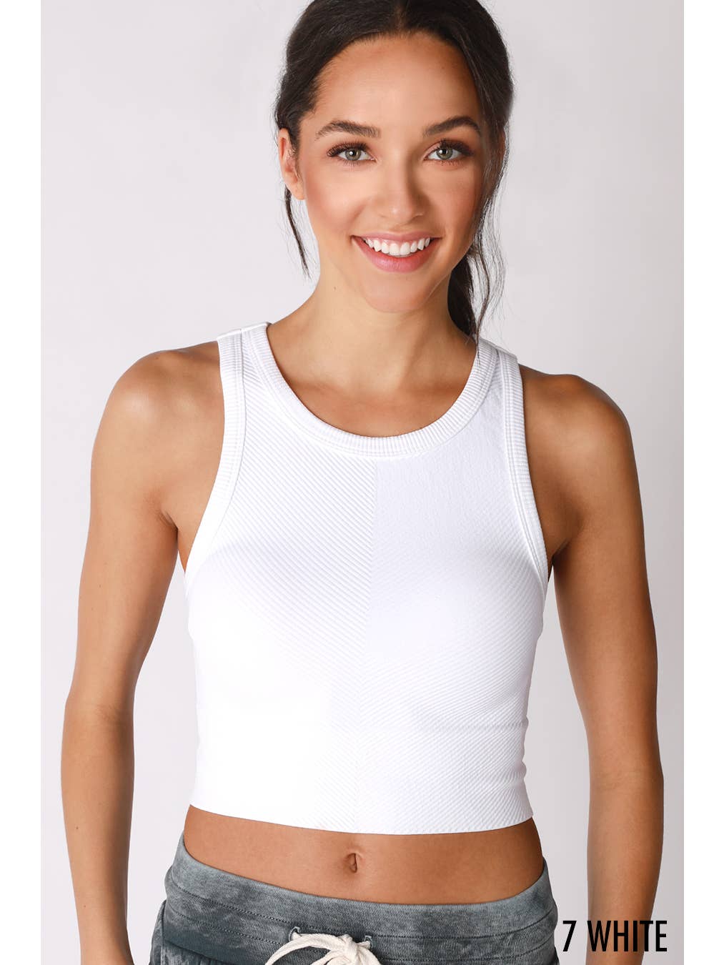 NIKIBIKI Chevron Ribbed High Neck Crop Top White