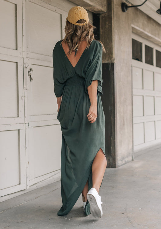 LOVESTITCH BOHEMIAN KIMONO SLEEVE MAXI DRESS MILITARY