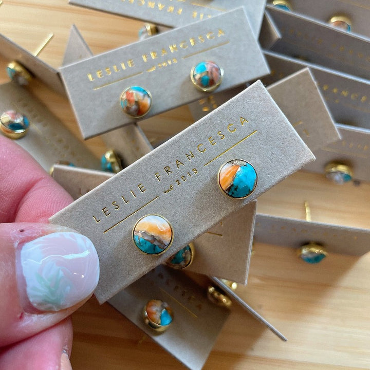 LESLIE FRANCESCA MOHAVE OYSTER TURQUOISE CUTIE GEMLET STUDS 644
