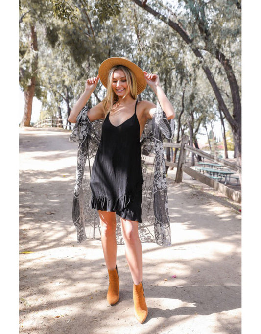 LETO COLLECTION TATTOO MESH RACERBACK SLIP DRESS BLACK