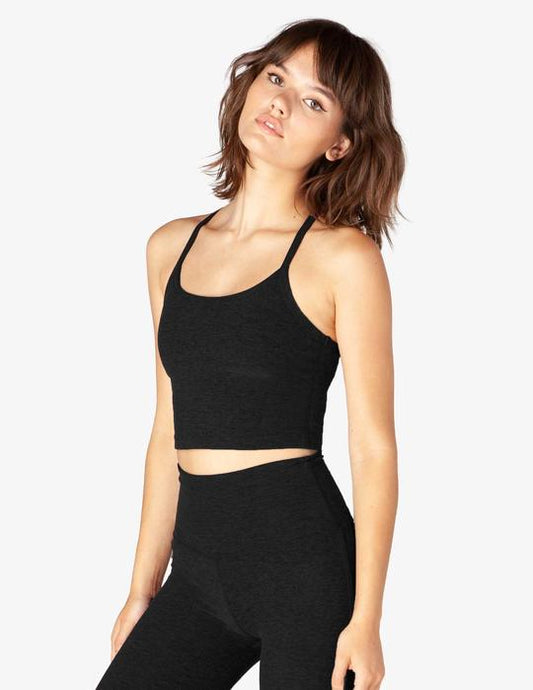 BEYOND YOGA SPACEDYE SLIM RACERBACK CROPPED TANK DARKEST NIGHT