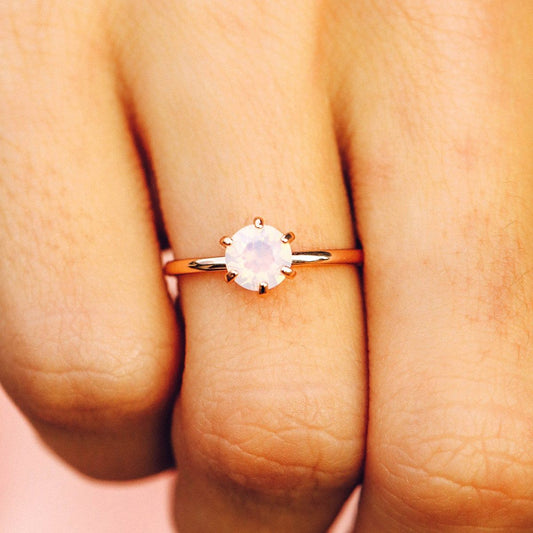 PURA VIDA IRIDESCENT STONE RING ROSE GOLD
