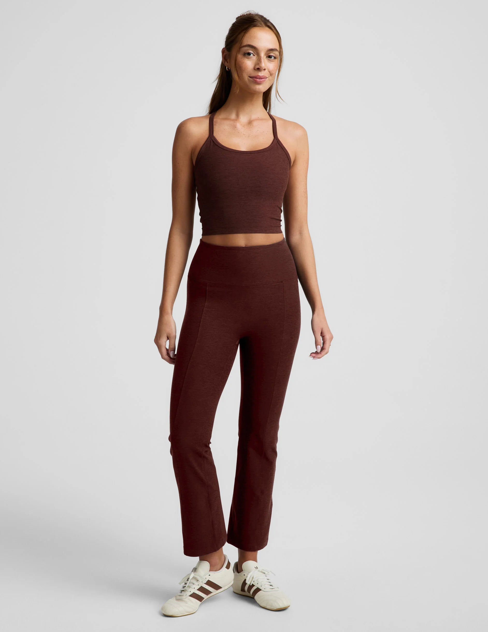 BEYOND YOGA SPACEDYE SLIM RACERBACK CROPPED TANK ICED MOCHA