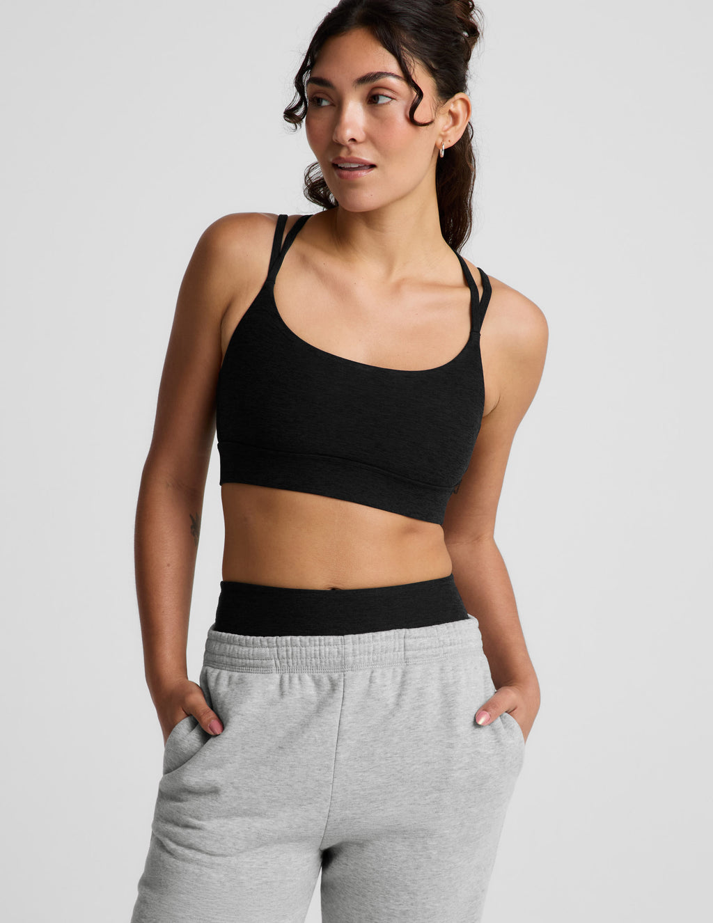 BEYOND YOGA SPACEDYE BACK TO IT STRAPPY BRA DARKEST NIGHT