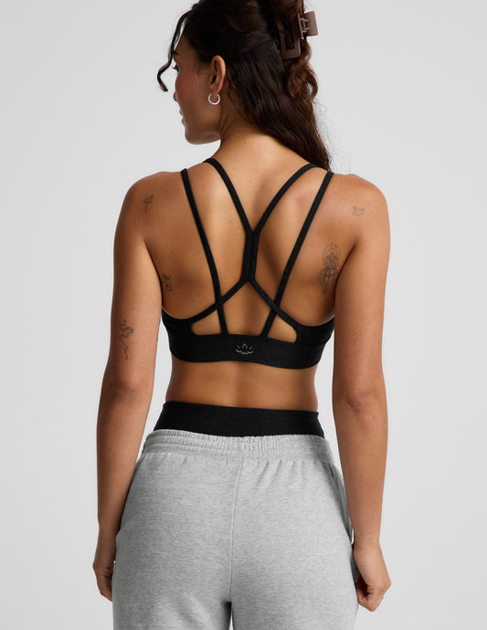 BEYOND YOGA SPACEDYE BACK TO IT STRAPPY BRA DARKEST NIGHT