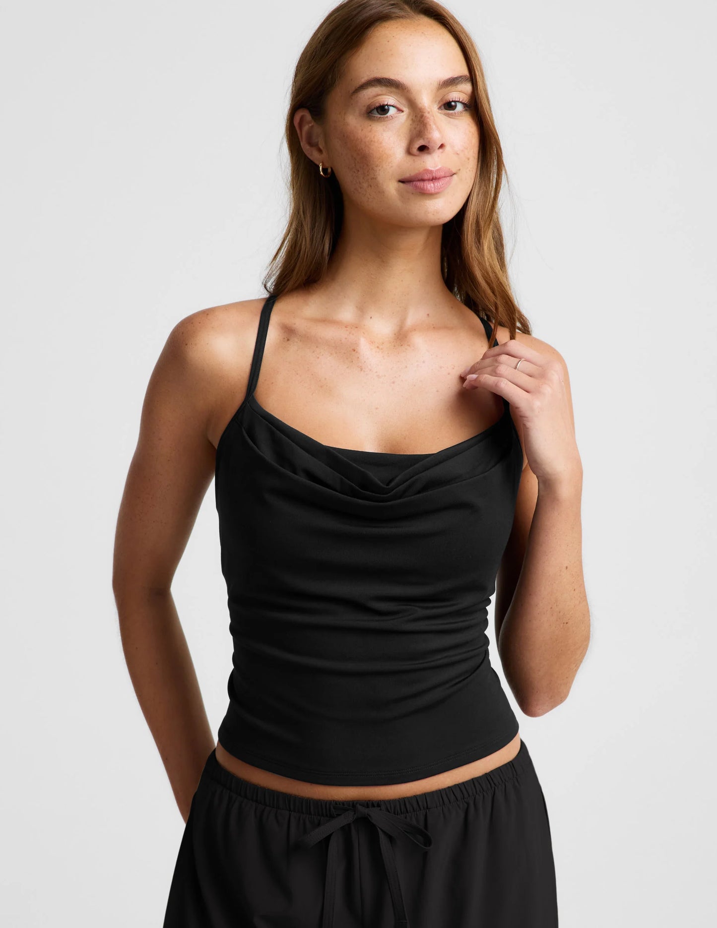 BEYOND YOGA COWL NECK TANK BLACK