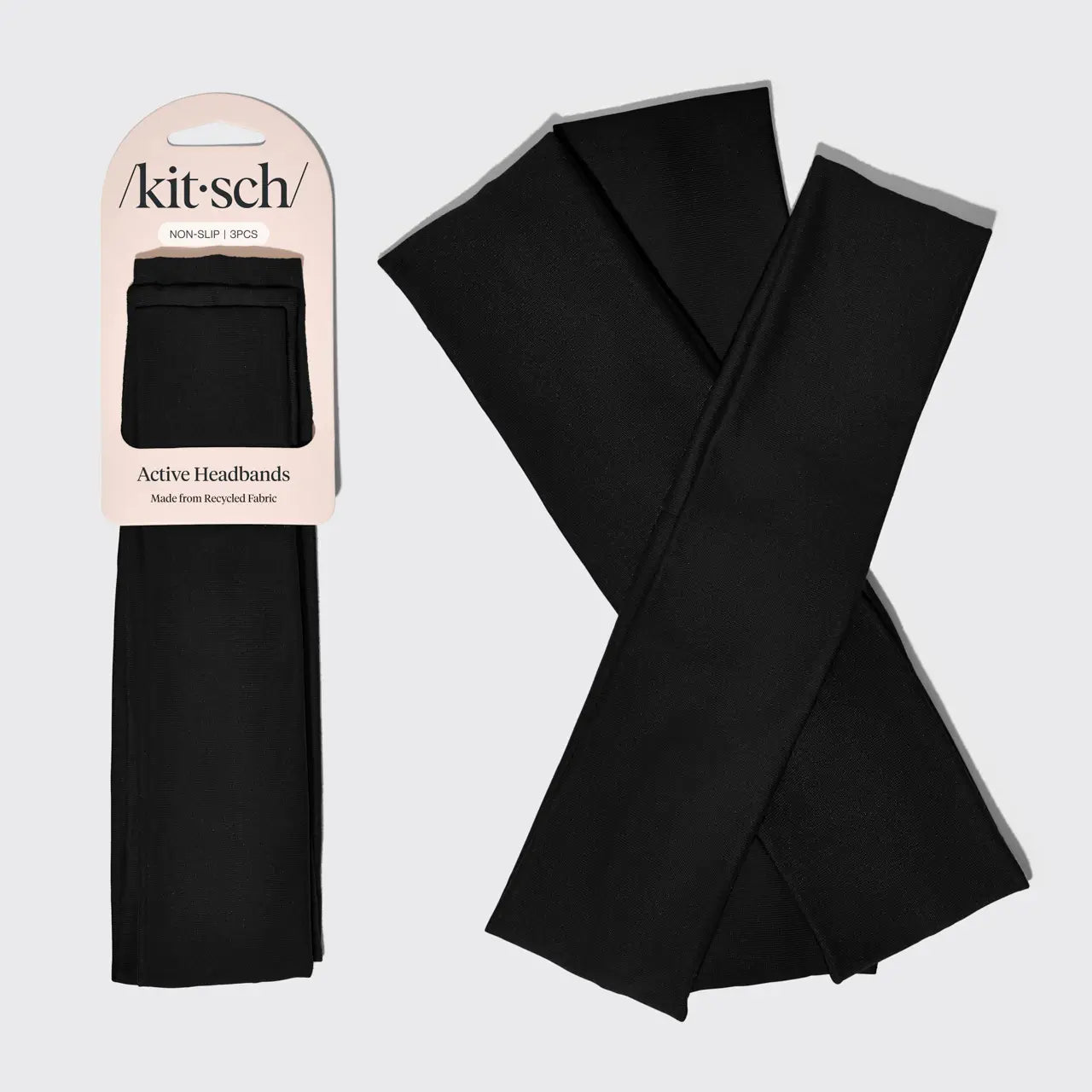 KITSCH Recycled Active Headbands 3pc Set- Black