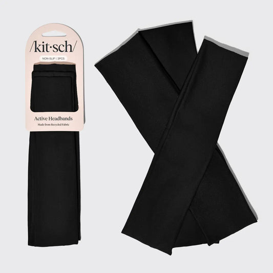 KITSCH Recycled Active Headbands 3pc Set- Black