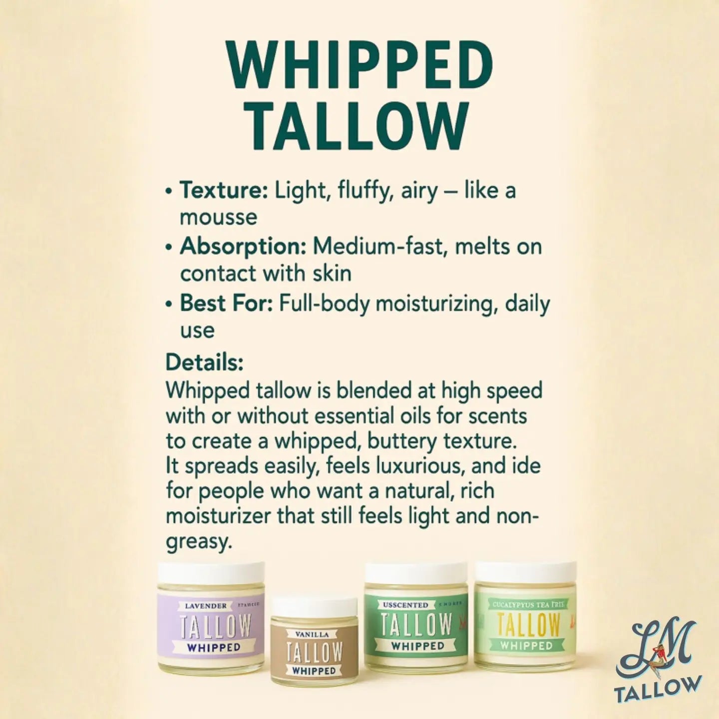 LADY MAY GRASS FED WHIPPED  BEEF TALLOW LAVENDER SCENT