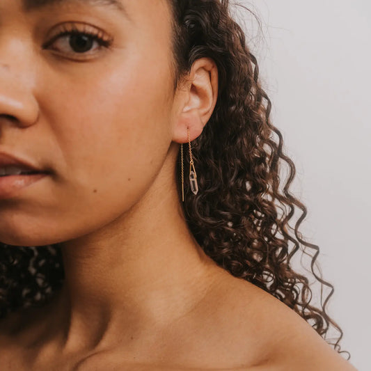 JAXKELLY Threader - CLEAR QUARTZ GOLD EARRINGS