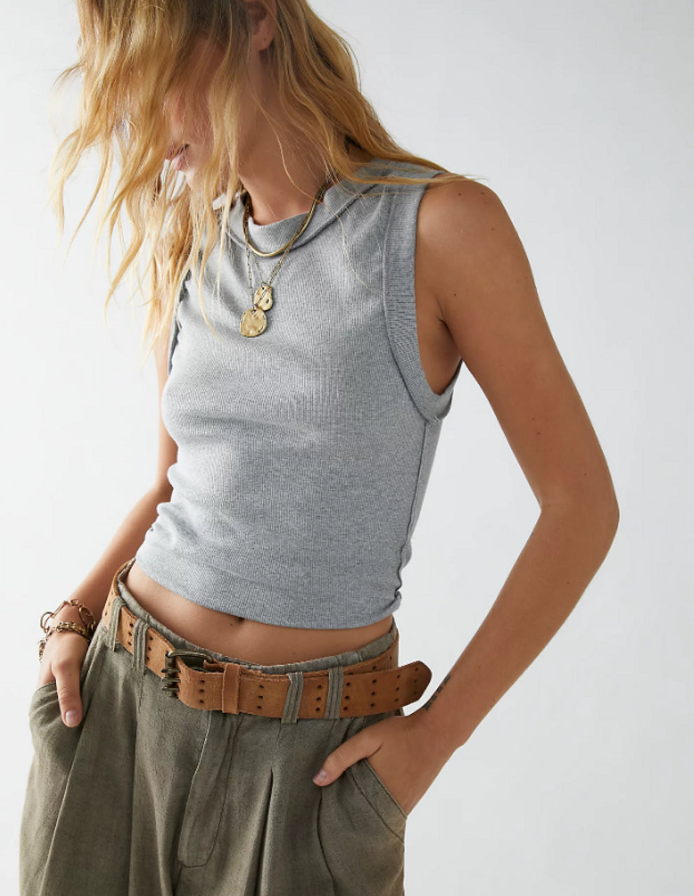 FREE PEOPLE KATE TEE TANK HEATHER GRAY