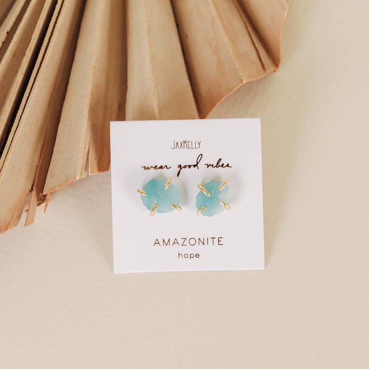 JAXKELLY GEMSTONE PRONG AMAZONITE EARRINGS