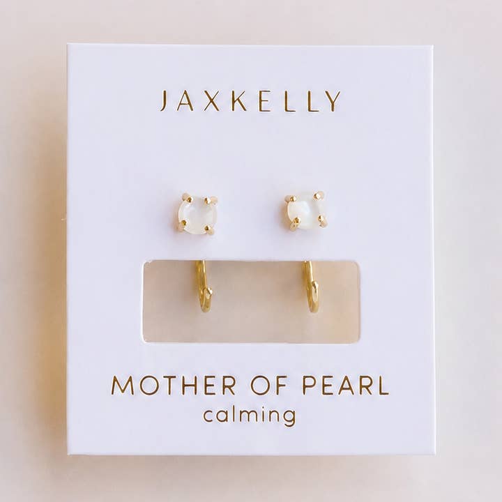 JAXKELLY CZ Huggies-Mother Of Pearl-Gold Earrings