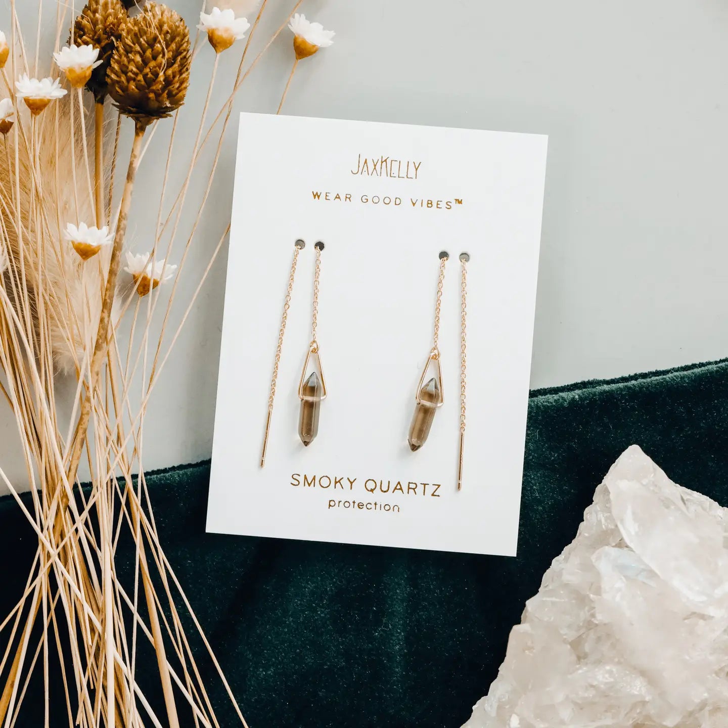 JAXKELLY Threader - Smoky Quartz - Gold Earrings