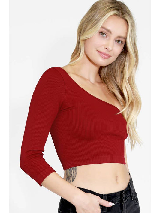 NIKIBIKI Ribbed One Shoulder Crop Top Sundried Tomato