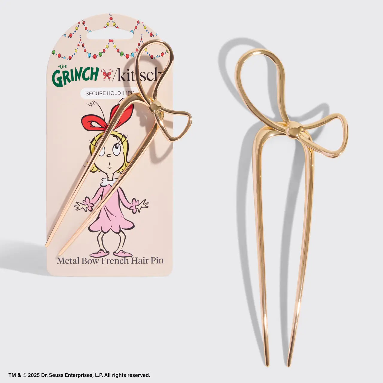 KITSCH The Grinch X Kitsch Gold Bow French Hair Pin