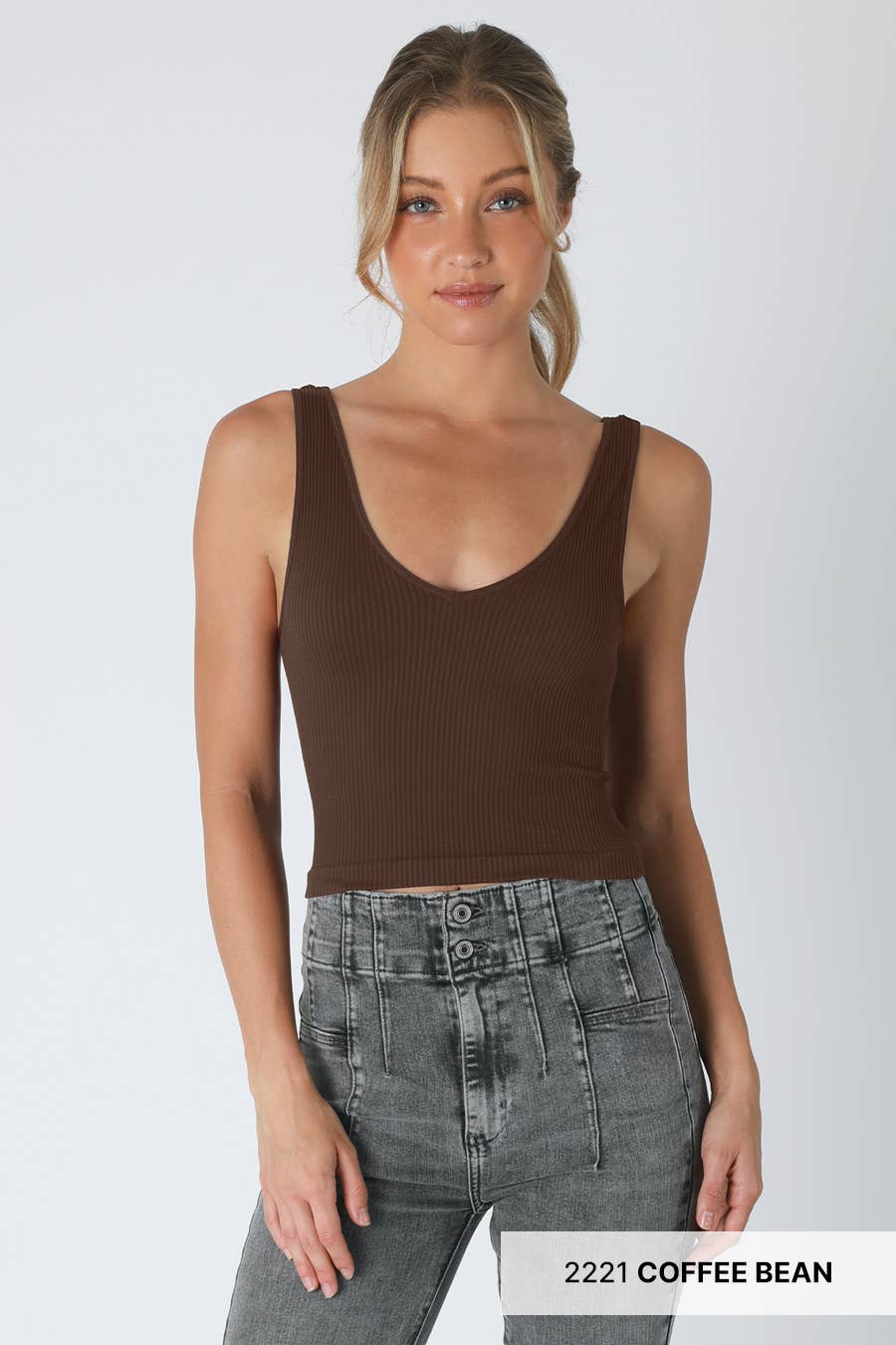 NIKIBIKI Reversible Ribbed Crop Top Coffee Bean