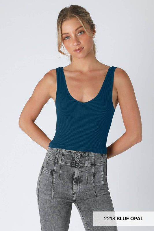 NIKIBIKI Reversible Ribbed Crop Top Blue Opal