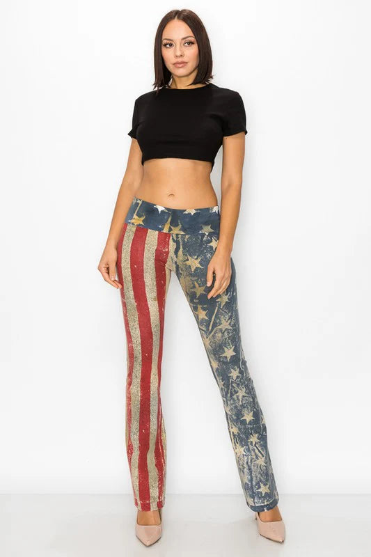 T PARTY AMERICAN FLAG STARS AND STRIPES BATIK BOOTCUT PANT