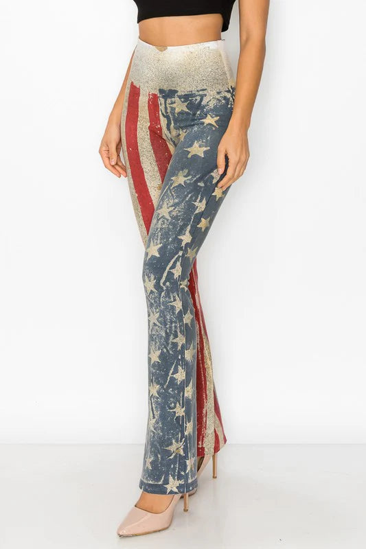 T PARTY AMERICAN FLAG STARS AND STRIPES BATIK BOOTCUT PANT