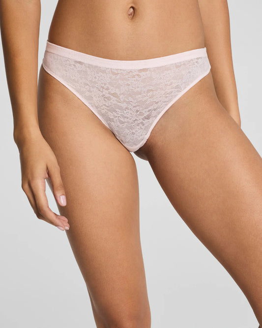SPANX SUPERSMOOTH DAY TO DATE NIGHT LACE THONG ROSEBUD