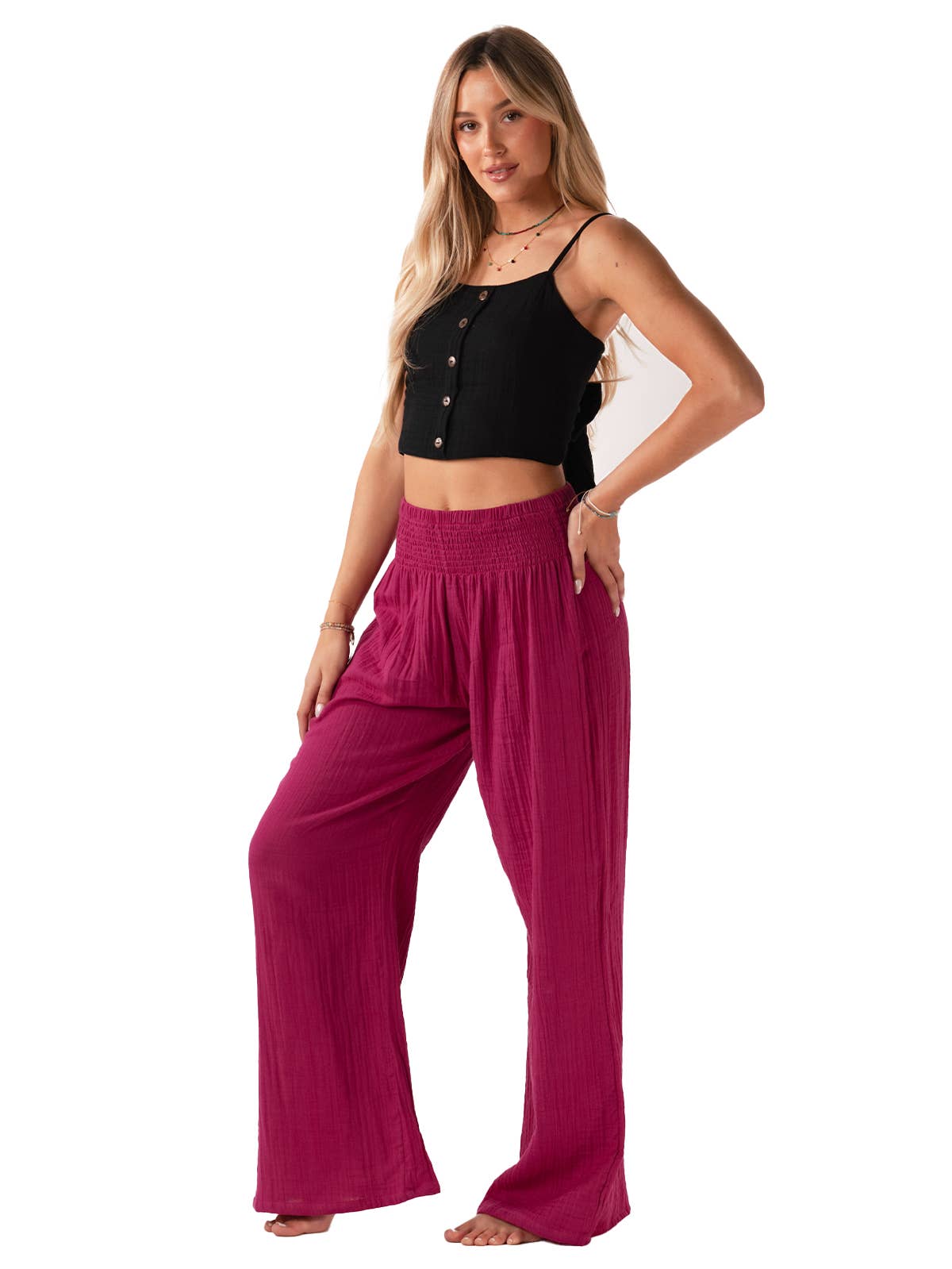 LOTUS AND LUNA WIDE LEG COTTON PANTS MAGENTA NEW!