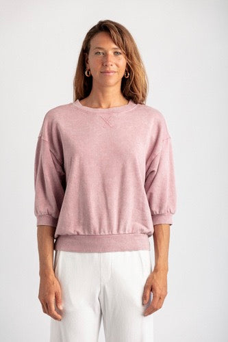 MILA ORGANIC BAMBOO 3/4 SLEEVE SWEATSHIRT FLAMINGO