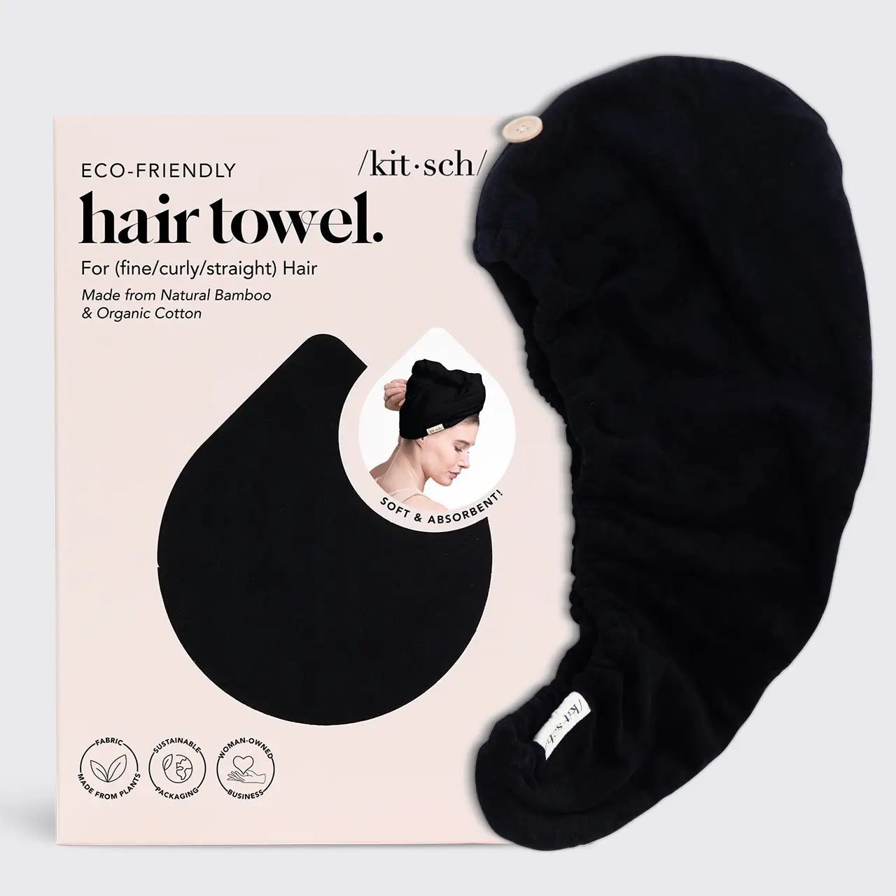 KITSCH Quick Dry Hair Towel  Eco Black