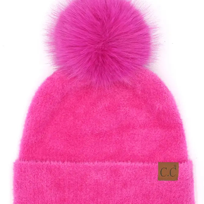CC BEANIE  C.C Plush Terry Chenille Pom Beanie Winter Hat MULTIPLE COLORS