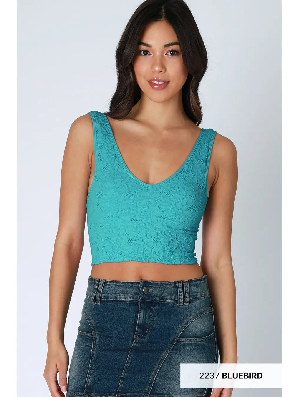 NIKIBIKI Lace V Neck Tank Top BLUEBIRD