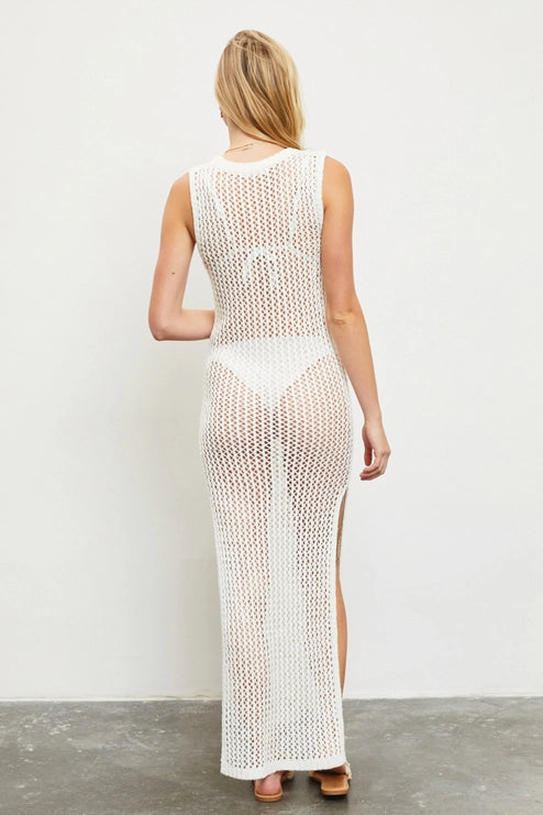 SALE MUSTARD SEED FISHNET MAXI BEACH COVER UP WHITE