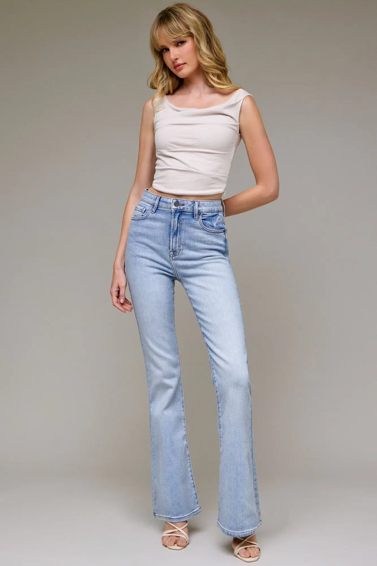 HIDDEN JEAN HAPPI HIGH RISE FLARE LT BLUE