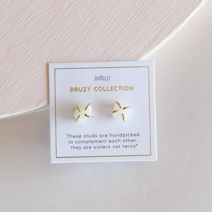 JAXKELLY DRUZY PRONG WHITE EARRINGS