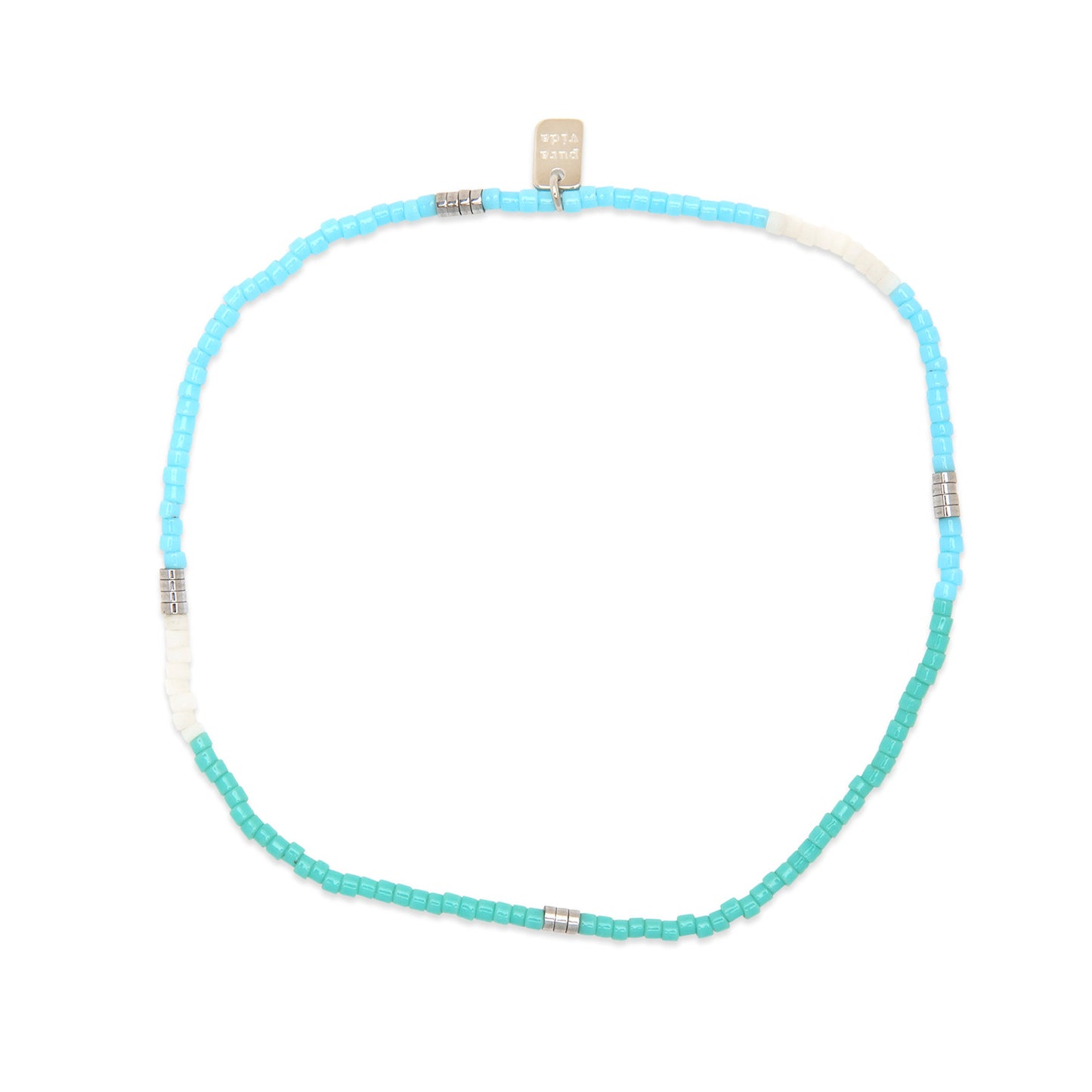 PURA VIDA MIXED SEED BEAD SILVER STRETCH ANKLET SEAFOAM DREAM 