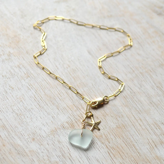 SALTY BUT SWEET Sea Foam and Sea Glass Starfish Anklet