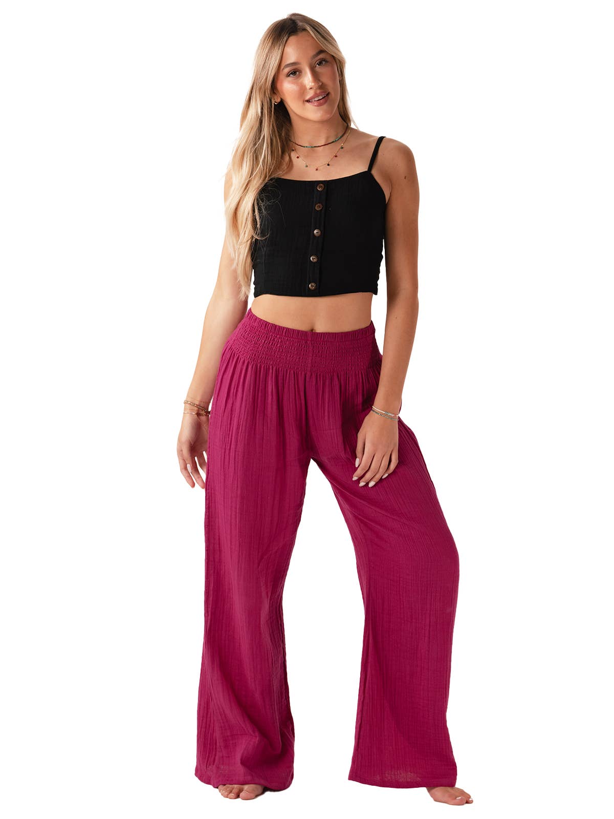 LOTUS AND LUNA WIDE LEG COTTON PANTS MAGENTA NEW!