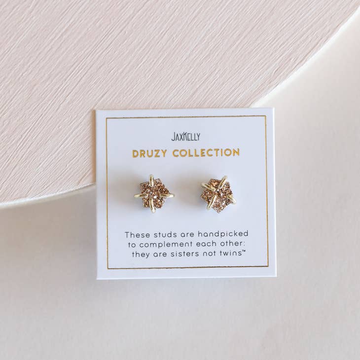 JAXKELLY DRUZY PRONG ROSE GOLD EARRINGS