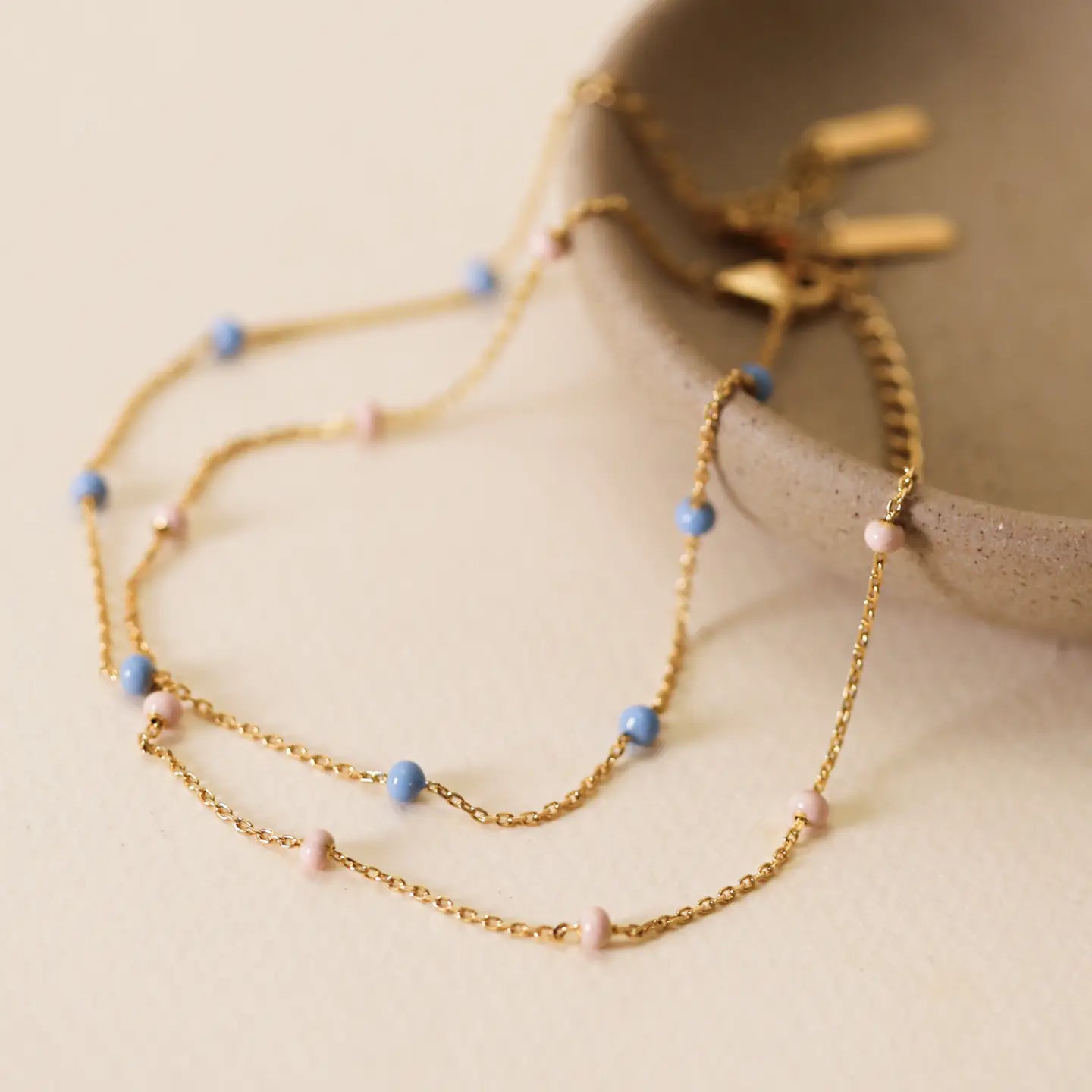 JAXKELLY Enamel and Gold Anklet - 18k Gold Plated - Petal Pink
