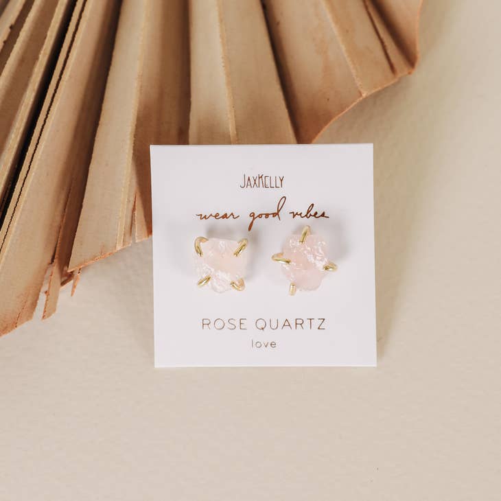 JAXKELLY GEMSTONE PRONG ROSE QUARTZ EARRINGS