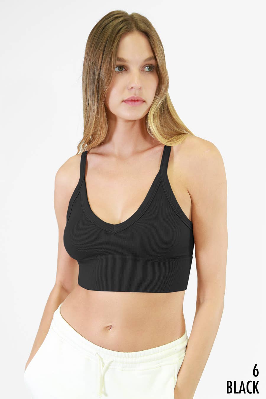 NIKIBIKI Ribbed V-Neck Bra Top Black