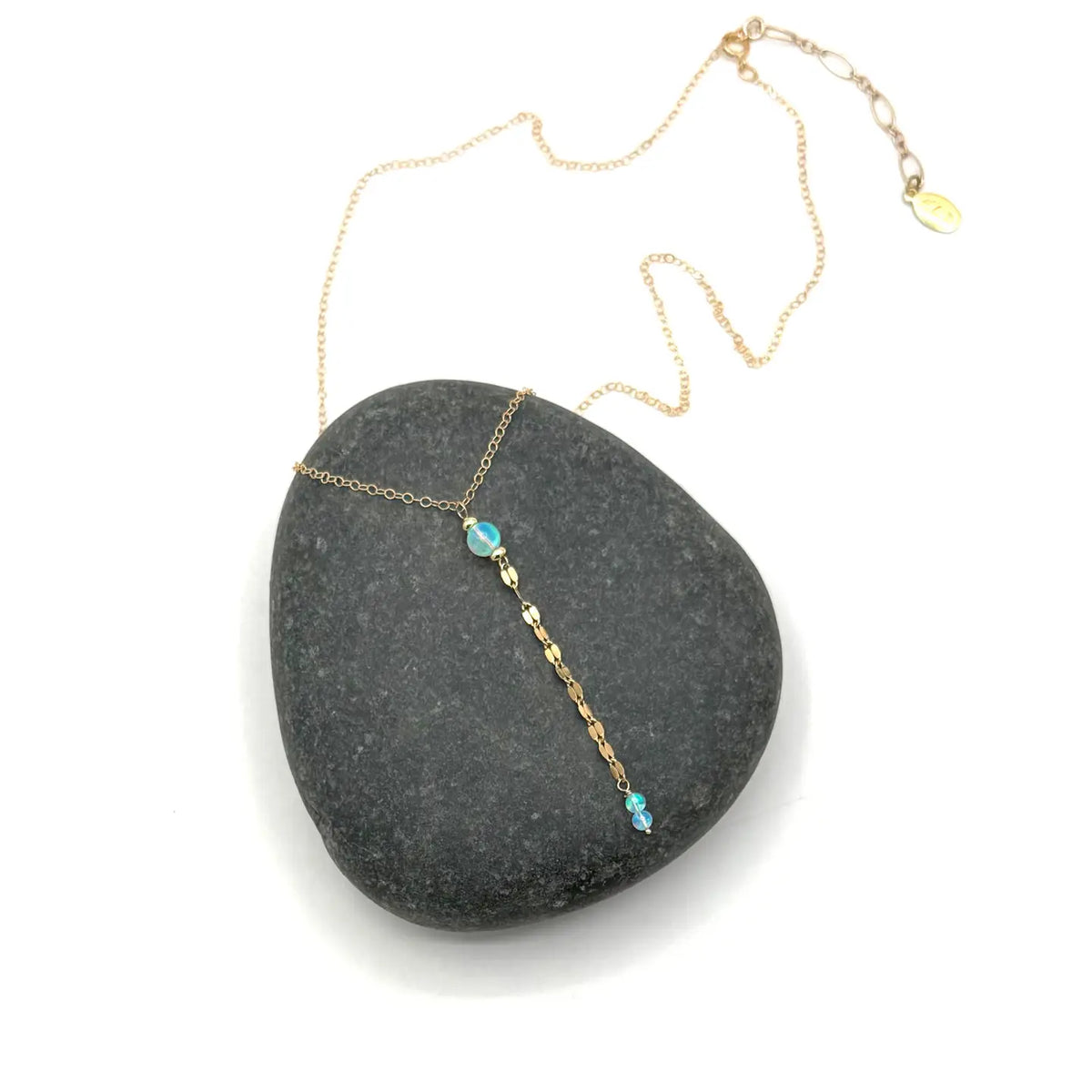 FLYING LIZARD DESIGN COASTAL CHIC DAPPED CHAIN LARIAT NECKLACE JELLY OPAL 