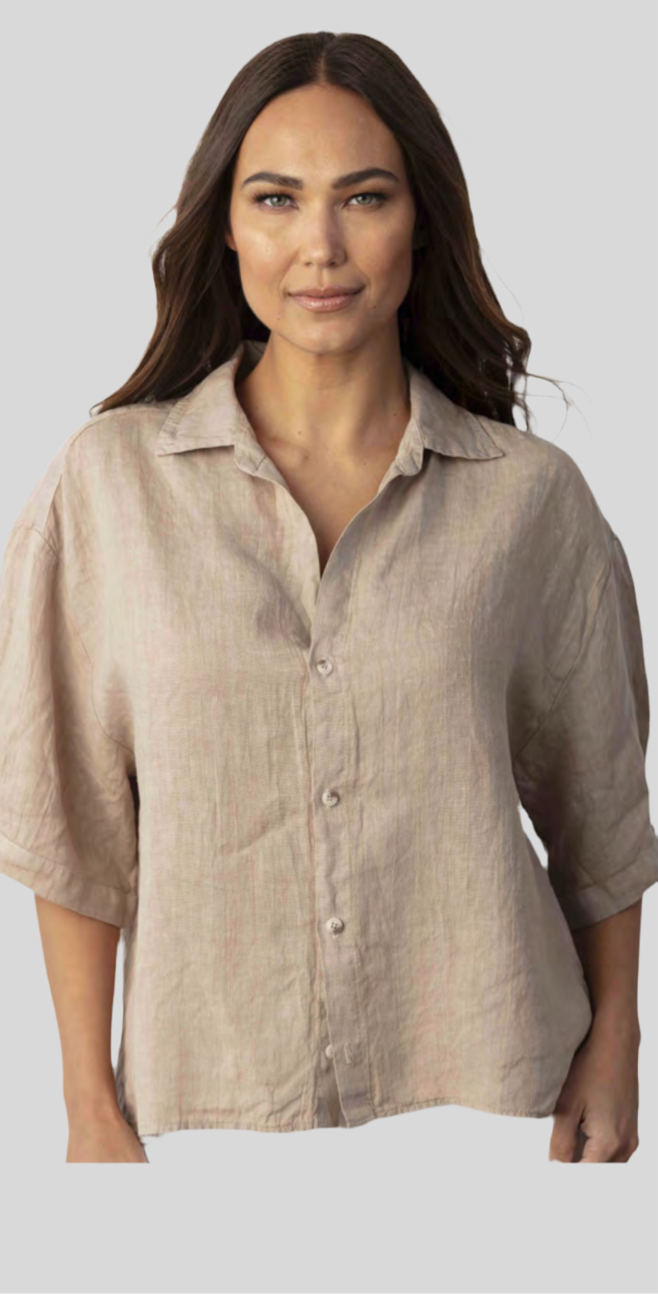 MILA PAIGE BUTTON DOWN LINEN SHIRT WHITE