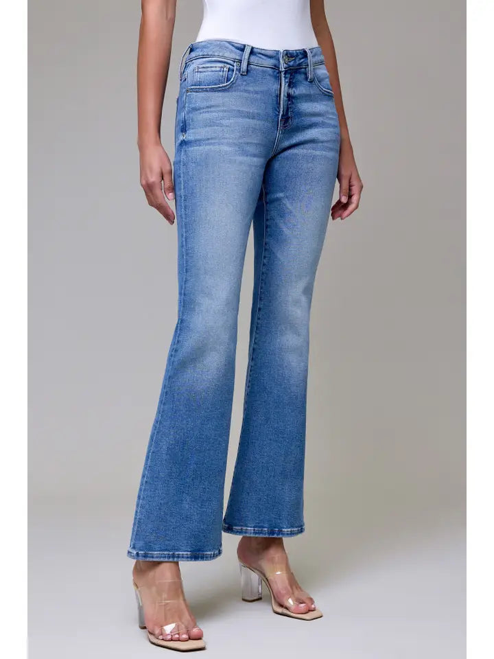 HIDDEN JEAN HAPPI MID RISE HAPPI FLARE 31" INSEAM MEDIUM WASH