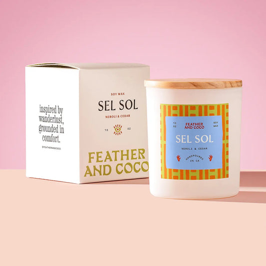 FEATHER AND COCO SEL SOL CANDLE 10 OUNCE