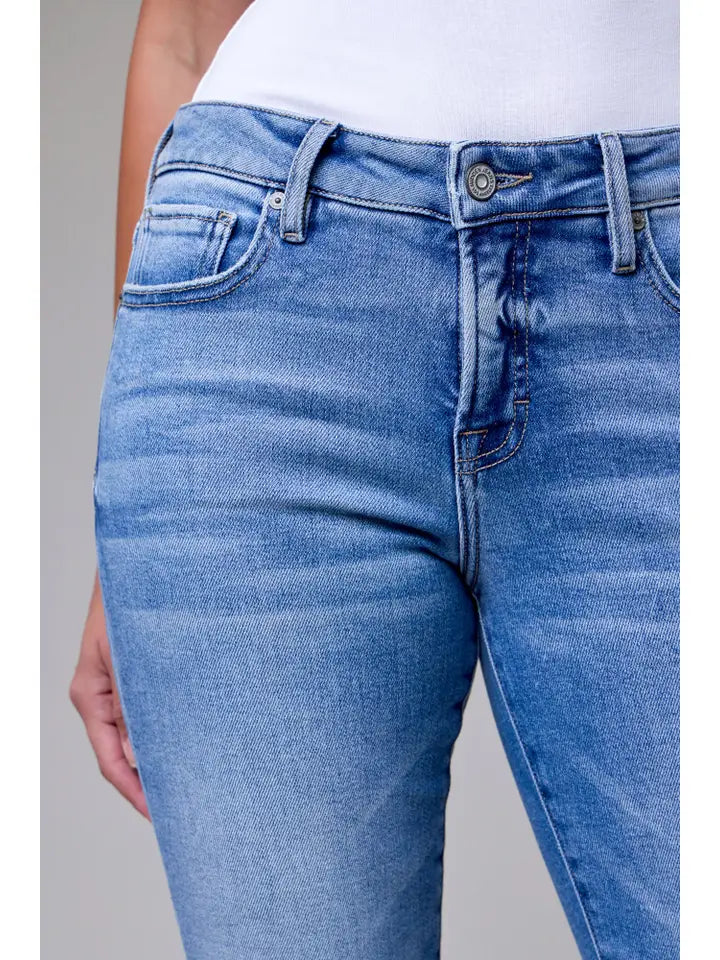 HIDDEN JEAN HAPPI MID RISE HAPPI FLARE 31" INSEAM MEDIUM WASH