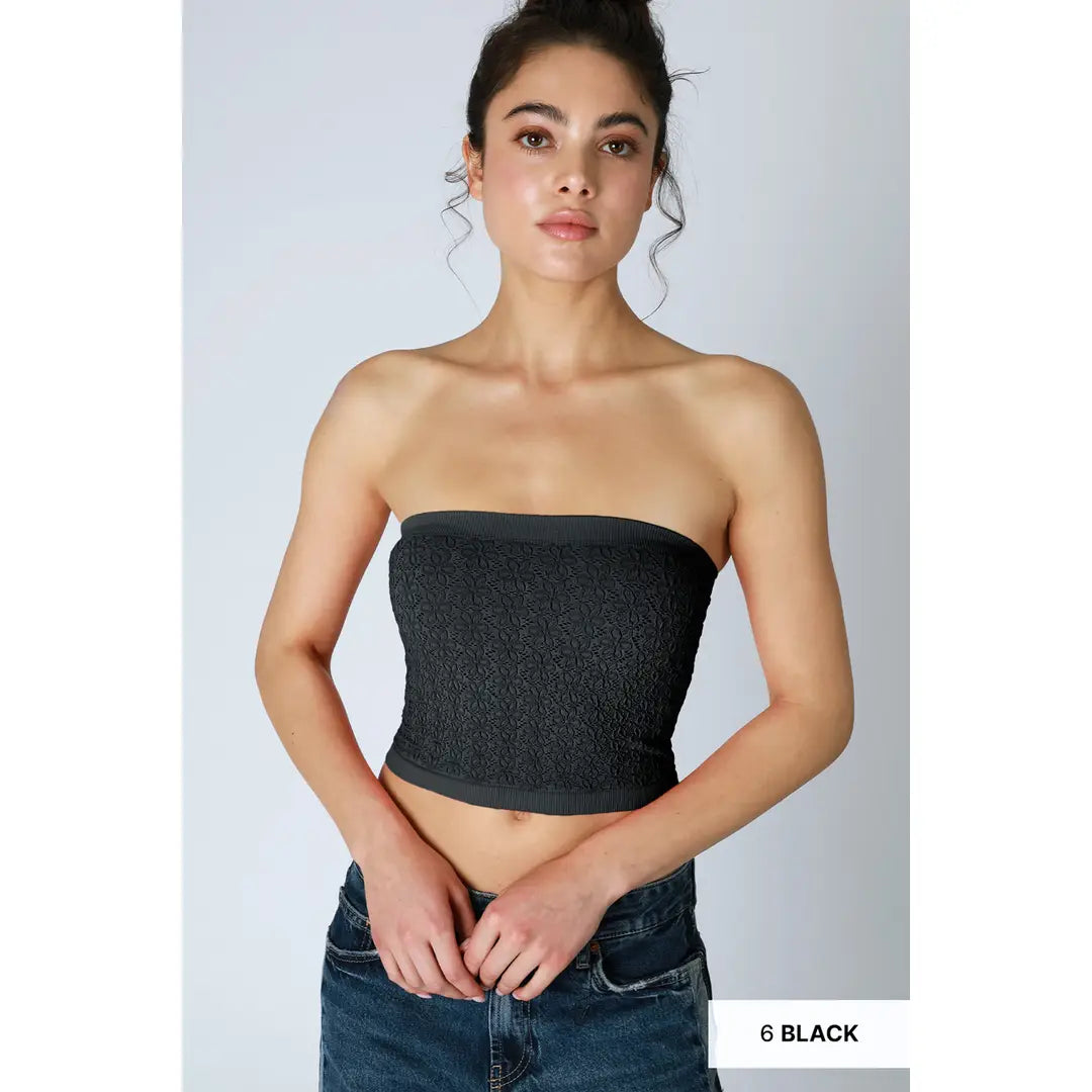 NIKIBIKI Floral Lace Tube Top BLACK