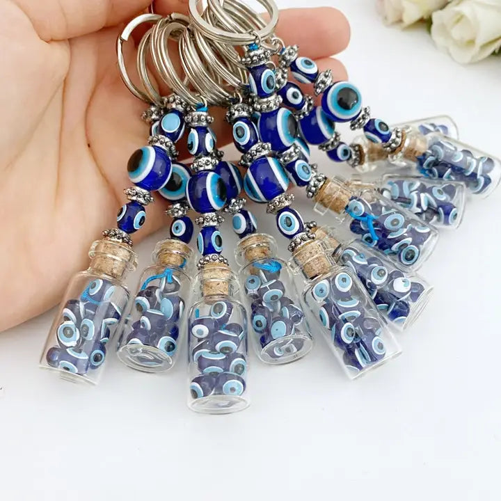 EVIL EYE GLASS BEACH BOTTLE KEYCHAIN